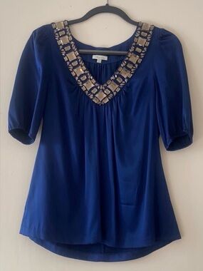 Shoshanna Royal Blue Embellished Blouse Size 6 Beaded Evening Top
